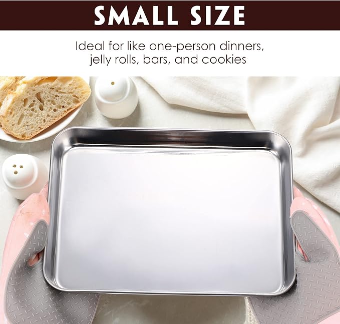 12 Pcs Metal Trays Stainless Steel Sheet Pan Baking Trays, 10 X 8 X 1 Inch | Nonstick Cookie Sheet for Toaster Oven, Quarter Baking Pans, Food Serving Metal Trays, Dishwasher Safe Stainless Steel - Image 3
