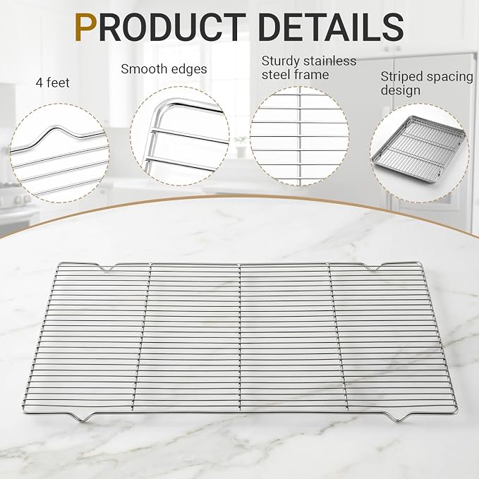 Lounsweer 2 Pack Cooling Racks, 24L x 16W x 1H Stainless Steel Wire Rack for Baking Sheet, Large Cookie Cooling Rack, Oven Safe Cooking Racks for Sheet Pan, Dishwasher Safe, Full Size - Image 3