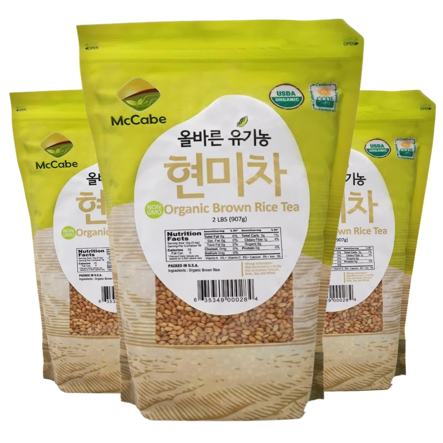 McCabe Organic Brown Rice Tea - Roasted Brown Rice Tea Korean | Rich in Fibers and Minerals | USDA and CCOF Certified Organic | Product of USA | 2 Lbs (32 Oz) Pack of 3