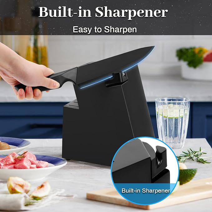 Kitchen Knife Set,18 Pieces Black Kitchen Utensils Set with Holder and Kitchen Professional Chef Knife Set for Cooking,Non-Stick Heat Resistan Silicone Utensils Set with Wooden Handle (Black) - Image 5