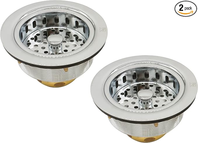Westbrass D2145-05 3-1/2" Post Style Large Kitchen Sink Basket Strainer, Polished Nickel (2-Pack) by Westbrass