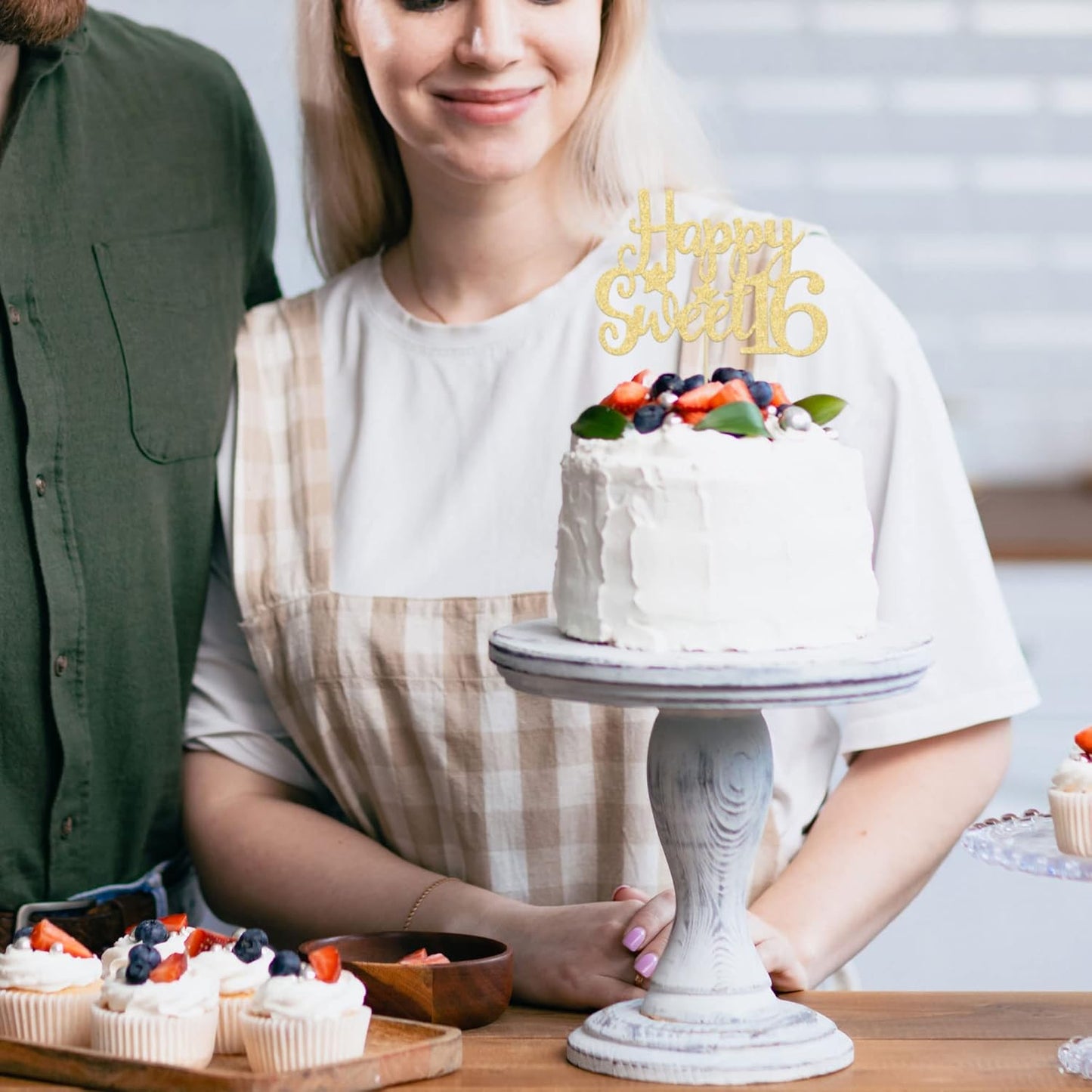 Gyufise 1Pc Happy Sweet 16 Cake Topper Gold Glitter 16th Birthday Cake Topper Sweet 16 Decorations 16th Birthday Decorations