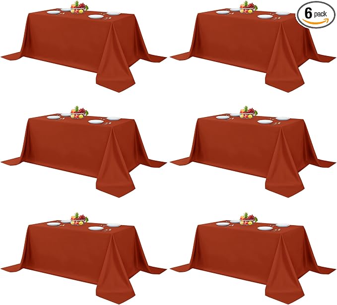 Fitable 6 Pack Rust Tablecloths 90x156 Inch for 8 Foot Rectangle Tables by Fitable