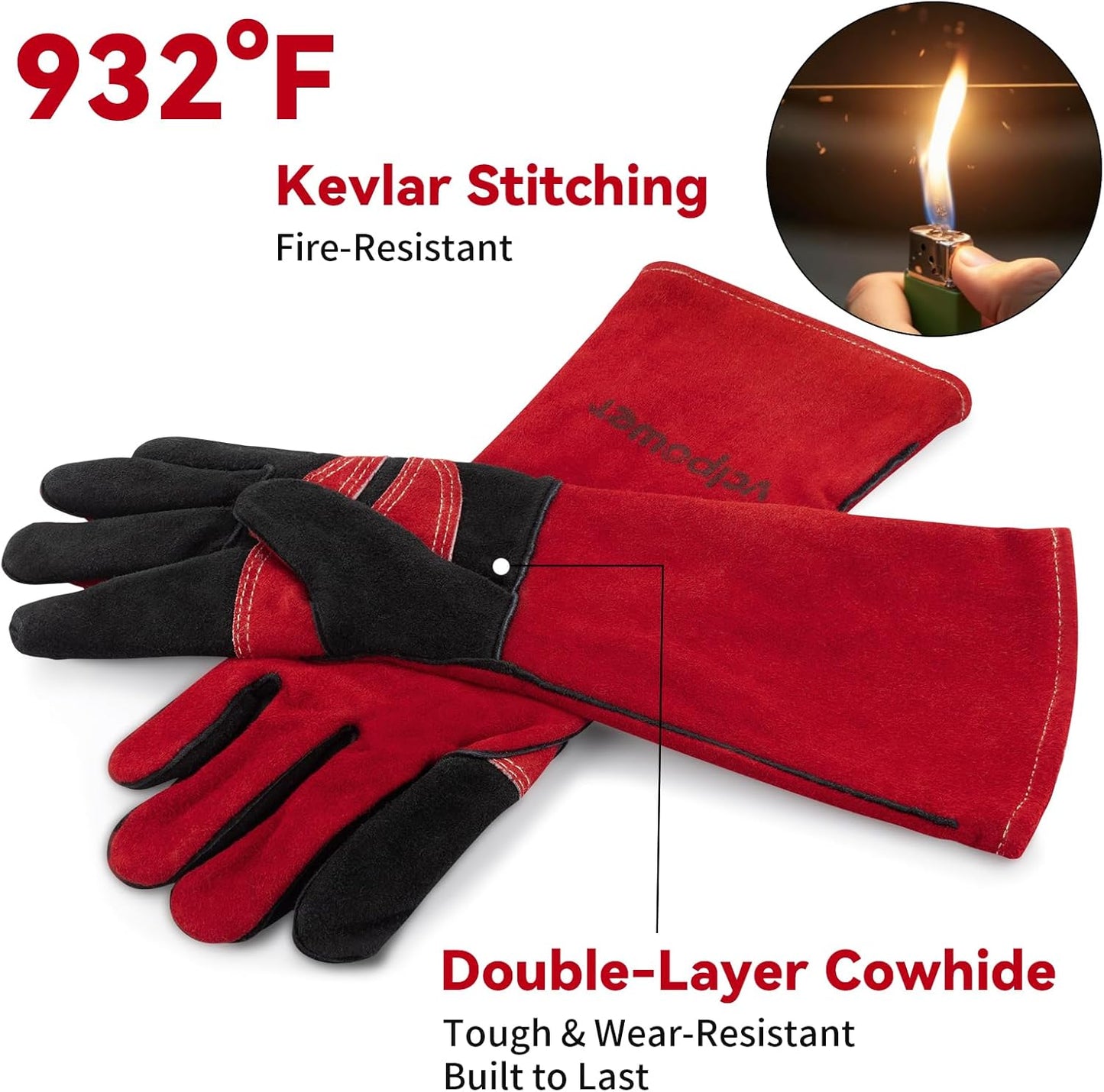 16 Inch Welding Gloves Heat Resistant 932°F for BBQ,Oven,Grill,Fireplace MIG,TIG,Stick Welding,Forging,Animal Handling(2XL)
