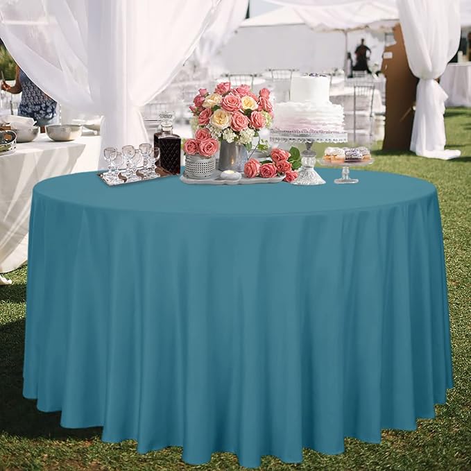 sancua Round Tablecloth, 108 Inch, Teal - Image 3