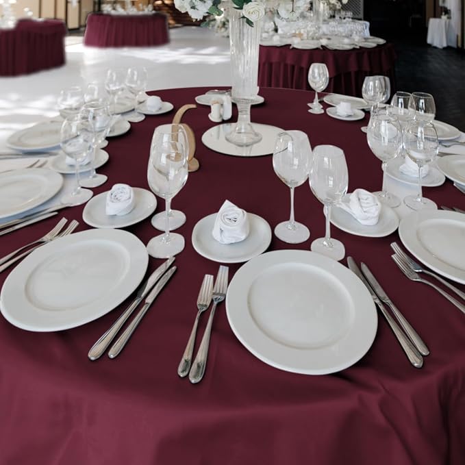 Fitable 6 Pack Burgundy Tablecloths 120 Inch Round for 48"-96" Tables - Image 8