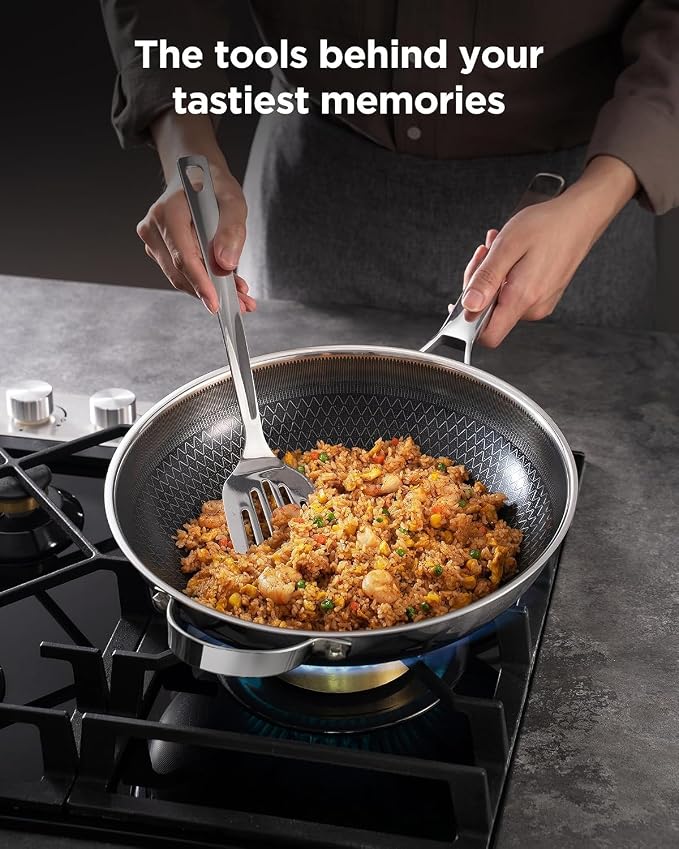 Wok pan with Lid, Hybrid Ceramic 13 Inch Tri-Ply Stainless Steel Woks & Stir-fry Pans Nonstick, Non-Toxic, PFAS/PFOA/PTFE Free, Metal Utensil Safe, Dishwasher & Oven Safe, Induction Compatible - Image 3