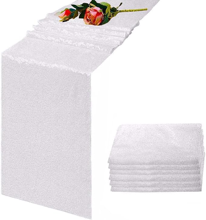 White Sequin Table Runner 6 Pack, 12''x72 Glitter Table Runner - Image 2