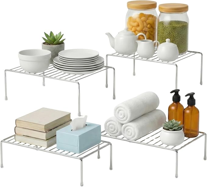 Evelots Wire Shelf Organizer Set, Large Metal Cabinet Risers, 4-Pack Chrome by Evelots