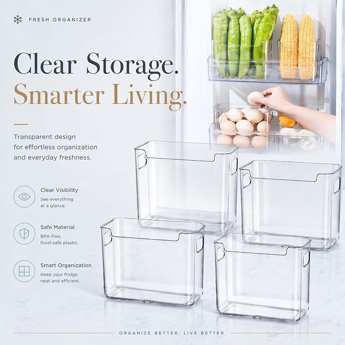 Crystal Clear Freezer Storage Bins, Crack-Resistant Plastic Fridge Storage Bins with Built-in Handles, BPA-Free Organization Containers for Refrigerator, Pantry Kitchen Cabinets (C(7in+4.8in),8) - Image 7