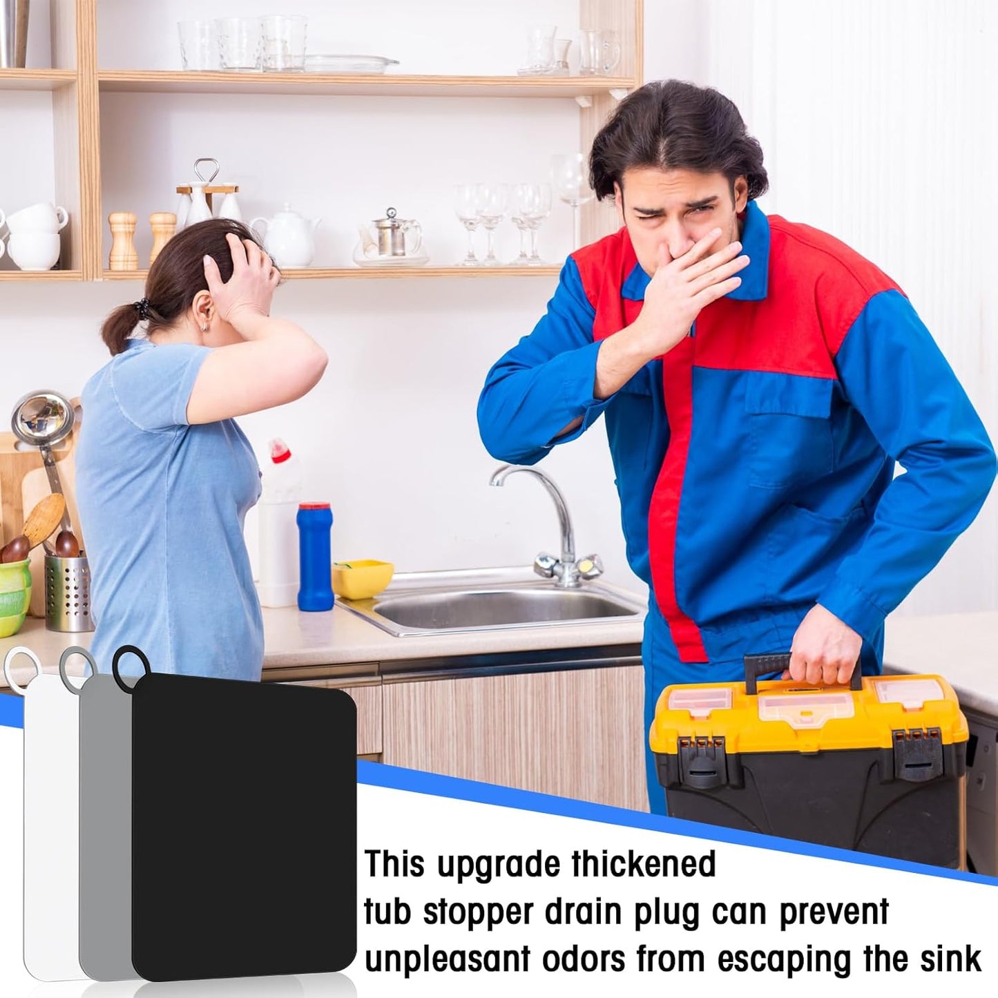 Yinkin 6 Pcs Drain Covers to Keep Bugs Out Silicone Shower Floor Tub Stoppers Bathtub Drain Stoppers Sewer Anti-Odor Mats Deodorizing Plugs for Bathroom(6 x 6 Inch,Square,White, Grey and Black)