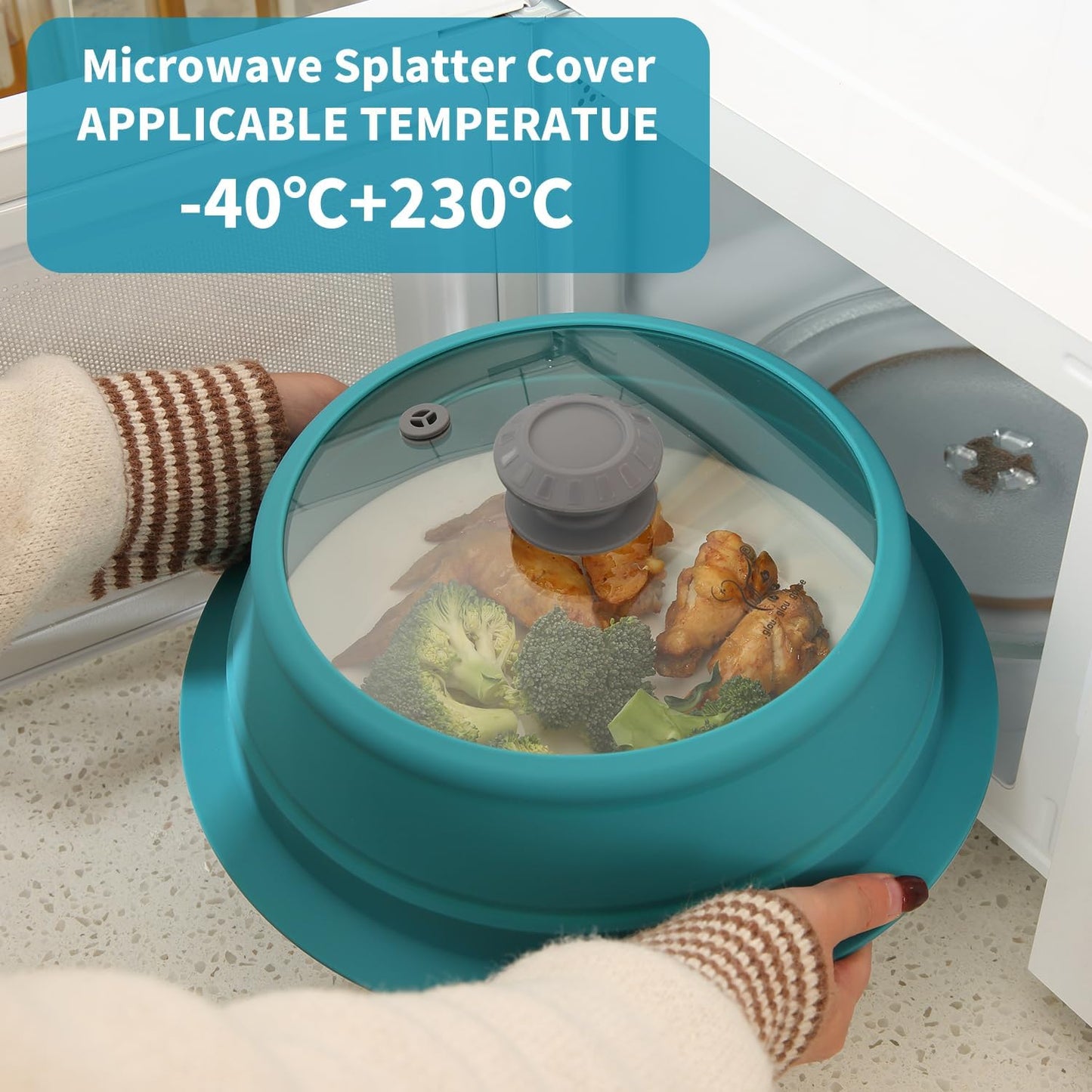 Microwave Splatter Silicone Cover Collapsible Steamer, Vented Multifunction Splash Lid with Glass Dish Bowl Plate for Food Cooking Bacon Maker, Dishwasher Safe BPA-Free 10.5 inch Cookware Set