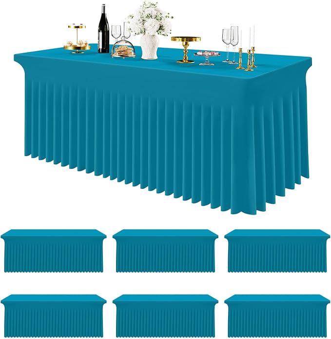 Smiry Spandex Tablecloth 6 Pack, Elastic Fitted Stretch Tablecloth for 8FT Rectangle Tables, Waterproof Washable Table Cover Skirt for Wedding, Banquet & Parties (Turquoise, 96Lx30Wx30H Inch) by Smiry