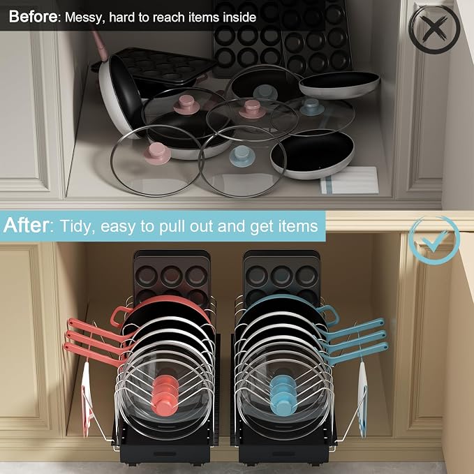 Golener Pots and Pans Organizer Under Cabinet, 22" Deep Expandable, 2 Pack - Image 8