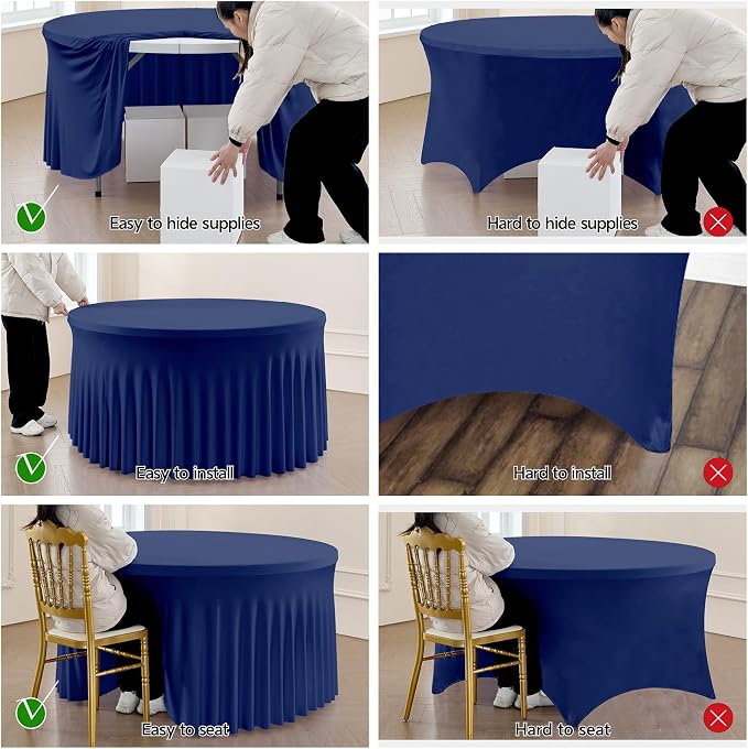 leegleri 6 Pack Spandex 72Inch Navy Blue Round Tablecloths, Stretchy 72inch Fitted 6FT Round Table Cloths, Wrinkle Free Skirt for Wedding Birthday Party Bridal Shower Banquet - Image 5
