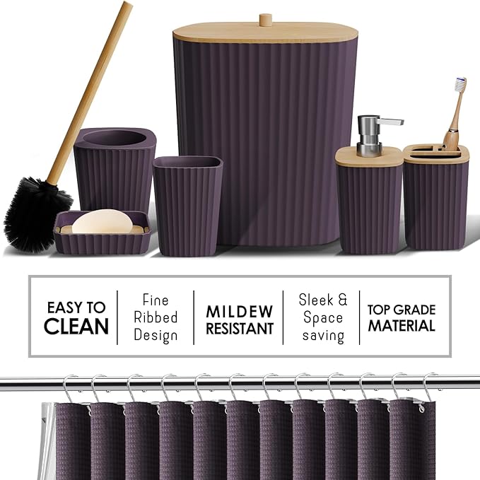 Clara Clark Purple Bathroom Set, Shower Curtain Set, Bathroom Accessory Set - Image 3