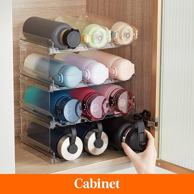 Lifewit 4 Tier Stackable Water Bottle Organizer for Cabinet, Plastic Bottle Holder Fits 12 Bottles/Tumblers up to 3.8" Diameter for Pantry/Countertop/Cupboard, 28 x 19 x 34 cm/11 × 7.5 × 13.4" - Image 7