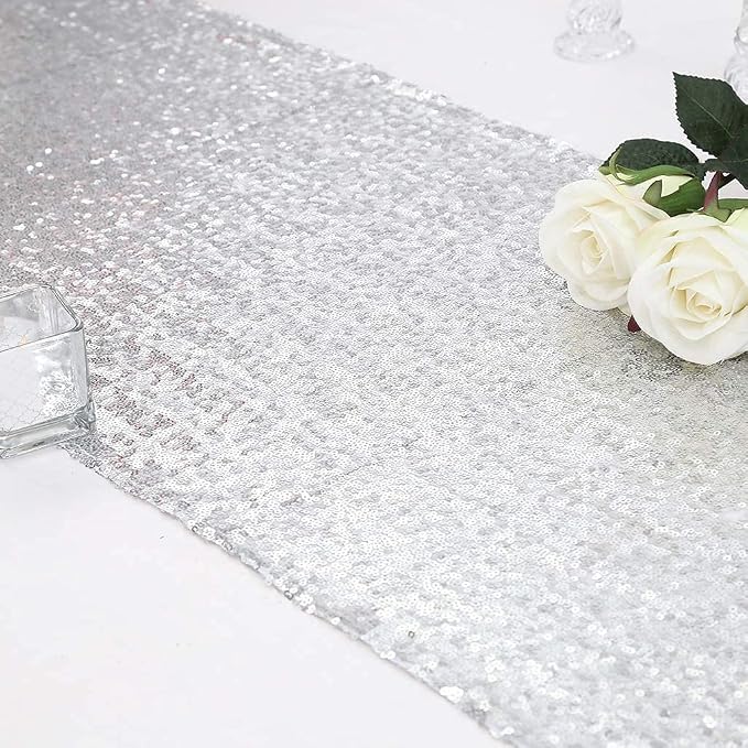 Silver Sequin Table Runner 6 Pack, 12x72 Inch Glitter Table Runner - Image 7