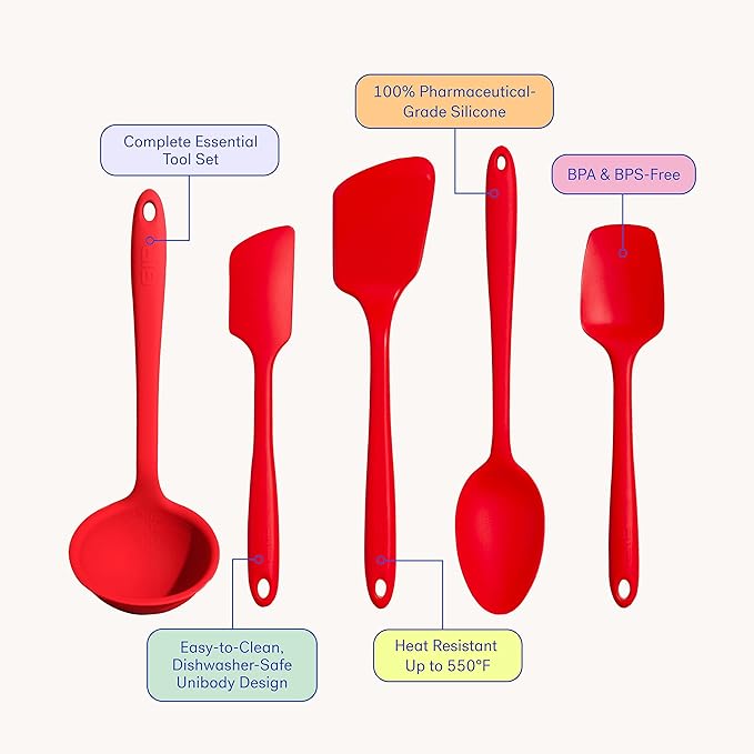GIR: Get It Right 5-Piece Silicone Ultimate Kitchen Utensils Set - Ladle, Spatula, Flip, Spoon & Spoonula - Non-Toxic Cooking Utensils for Nonstick Cookware, Cooking and Baking - Mint - Image 2