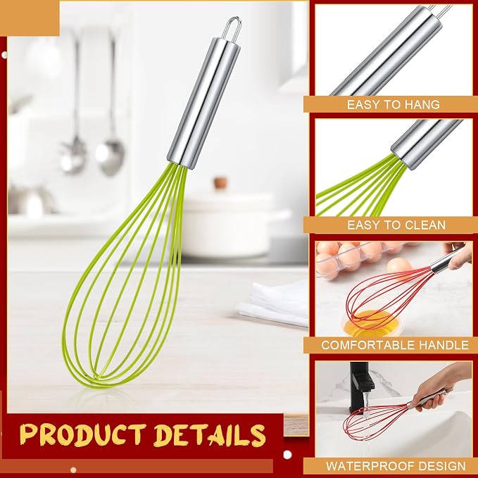 FoldTier 72 Sets 12 Inch Christmas Whisks Gifts DIY Fillable Christmas Tree Ornaments Xmas Colored Silicone Whisks for Cooking Heat Resistant Egg Beaters with Card Rope Bag for Candy Holder - Image 3