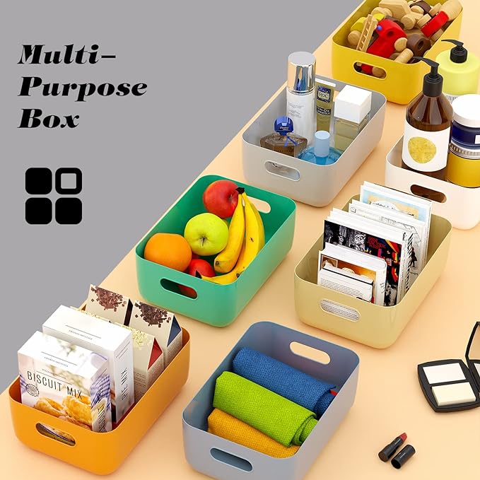 OWill 7 Pack Plastic Storage Bins, 4.2L Small Organizer Baskets with Handles, Pantry Cabinet Bathroom Classroom Storage Containers, Colorful Shelf Bins for Home Kitchen Closet Organization - Image 6