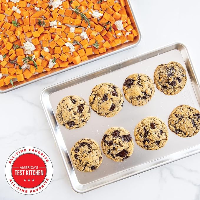 Nordic Ware Naturals Half Sheet Set - USA Made Aluminum Commercial Quality Sheet Pan for Baking or Roasting, Encapsulated Galvanized Steel Rim Prevents Warping, 2pk Half + 1/8 Sheet - Image 2