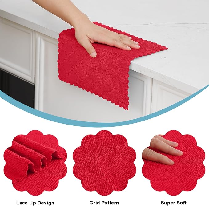 Homaxy 12 Pack Super Soft Absorbent Dish Cloths, 10" x 10", Red - Image 2