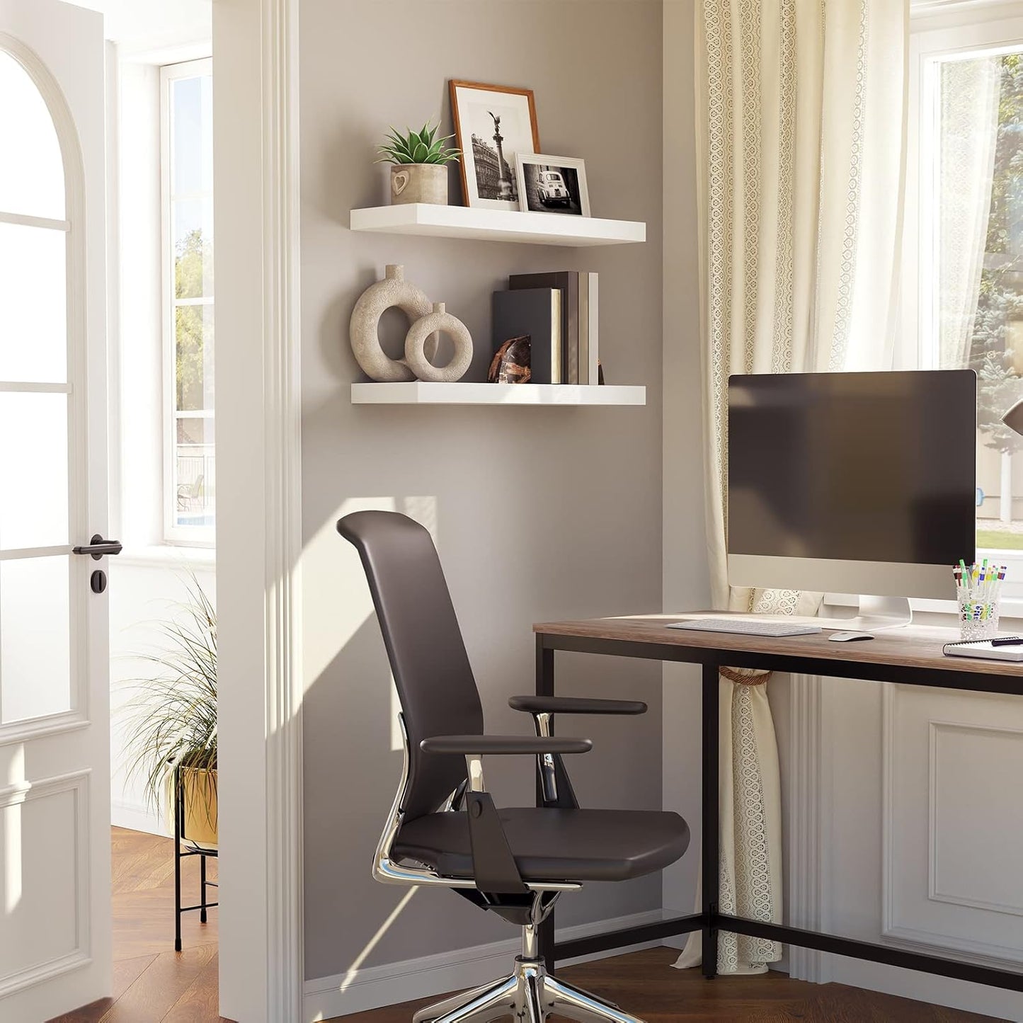 HOOBRO Floating Shelves for Wall, Wall Mounted Shelf Set of 2, 23.6" Hanging Shelf with Invisible Brackets, for Wall in Bathroom, Bedroom, Toilet, Kitchen, Living Room, Office, White WT60BJ01