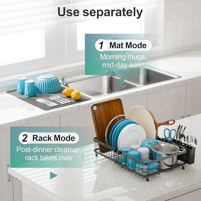 GSlife Large Dish Drying Rack - Expandable for Kitchen Counter, Black - Image 3
