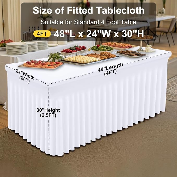 Smiry Spandex Tablecloth 6 Pack, Elastic Fitted Stretch Tablecloth for 4FT Rectangle Tables, Waterproof Washable Table Cover Skirt for Wedding, Banquet & Parties (White, 48Lx24Wx30H Inch) - Image 4