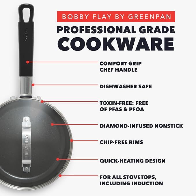 GreenPan x Bobby Flay 2.5QT Ceramic Nonstick Saucepan with Glass Lid, Black - Image 3