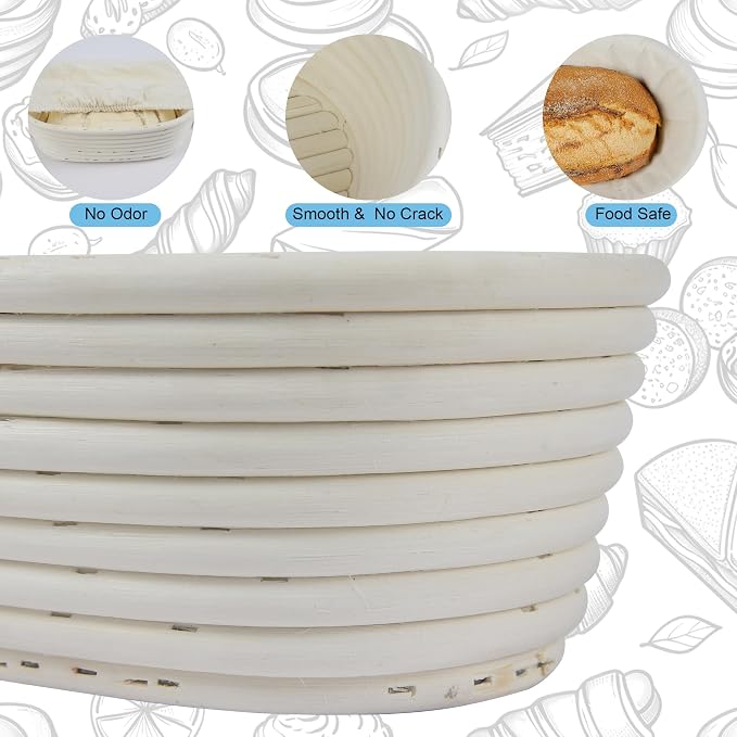 10 Inch banneton bread proofing basket, Set of 6 Natural Rattan Bread Proofing Basket with Linen Liners, Splinters-Free Handmade Brotform for Sourdough, Home & Professional Baking - Image 3