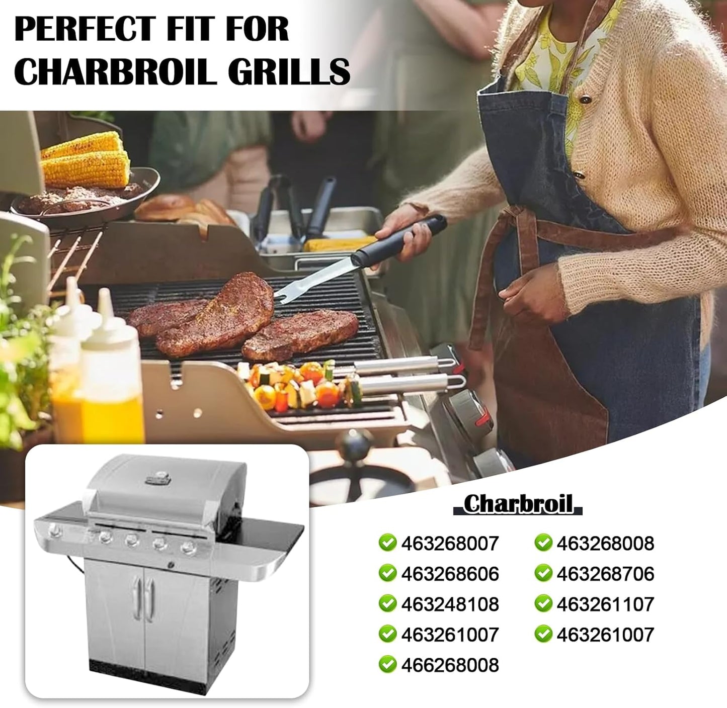 Hiorucet Grill Grate Kits for Charbroil 463268007, 463268008, 463268606, 463268706, 463248108, Cooking Grates, Heat Plate Shields, Burner Tubes and Carryover Tube for Charbroil Grill Replacement Parts