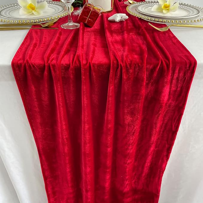 Luxurious Velvet Table Runner, 10ft Wedding Reception Decorations, 20x120inch Soft Velvet Fabric, Table Linen Overlay, Wedding Table Runners (Red, 20X120inch) - Image 5