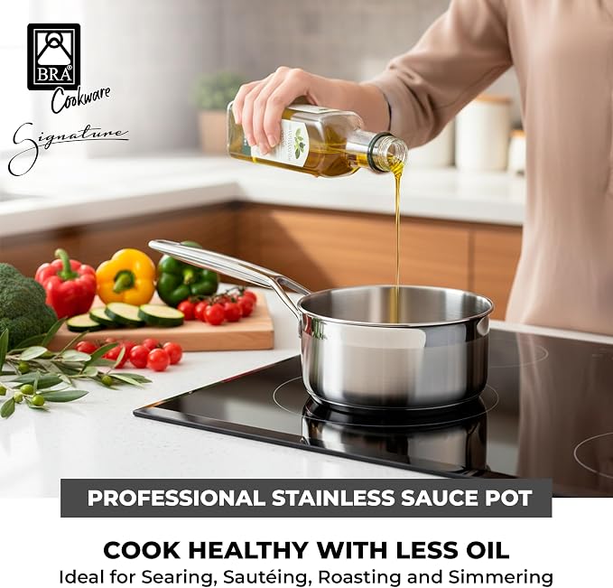 BRA COOKWARE Signature Stainless Steel Saucepan w/Lid | 6.3 Inches 1.2 Qt - Image 3