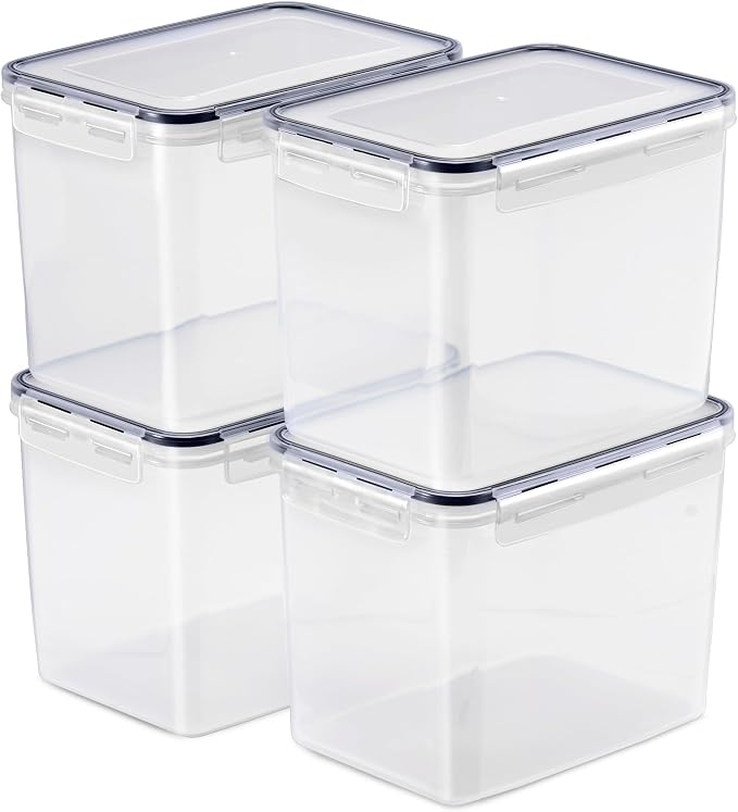 Sorbus Air Tight Pantry Storage Containers, with Lids (4 Pack) | Four-way snap closure helps keep cereal, pasta, flour, nuts and candy fresh; durable plastic bins for kitchen use. - Image 5