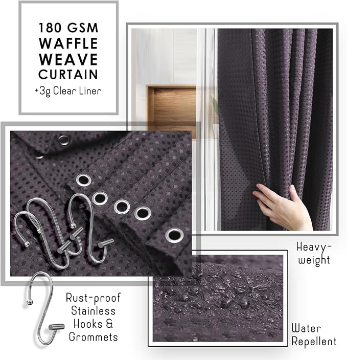 Clara Clark Bathroom Accessories Set - 27PC Bathroom Set with Adhesive Corner Shower Caddy Hanging, Bathroom Sets with Shower Curtain and Rugs, Purple Shower Curtain Set with Bathroom Trash Can - Image 8
