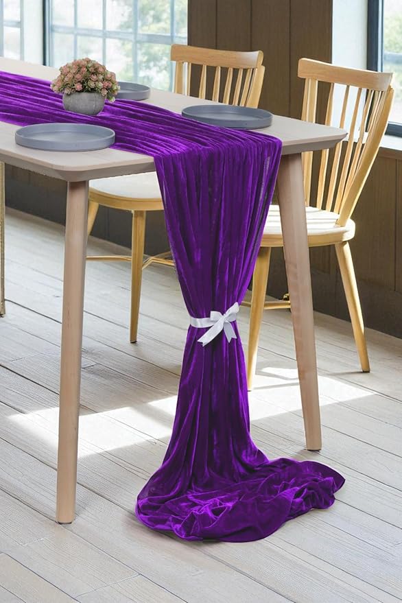 MDS® Pack of 25 | Purple | Velvet Table Runner 20 x 120 Inches 10ft Long Luxurious Soft Romantic Wedding Runners for Party Reception Bridal Shower Birthday Banquets Dinner Table Decoration - Image 4