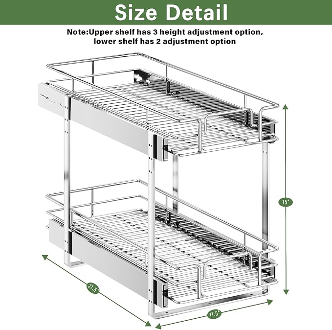 LOVMOR 2 Tier Individual Pull Out Cabinet Organizer 11½" W x 21½" D, Slide Out Kitchen Cabinet Storage Sliding Shelves - Image 3