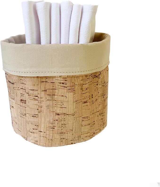 Reusable Paper Towel Set/Reversible Towels and Cork Leather Basket/American Made/Machine Washable/Absorbent and Durable with Quality Edges and No Pilling (Khaki & Cork Basket, 6 Towels) by HANDECLOTHbyTutenago