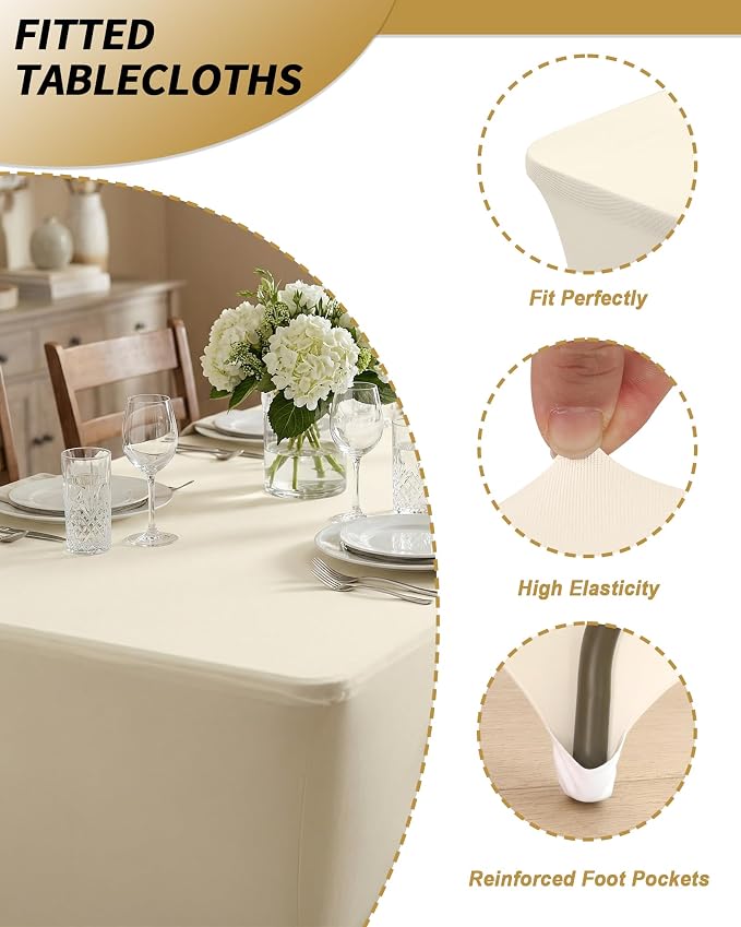 Fixwal 2 Pack 6FT Ivory Tablecloth Rectangle Spandex Fitted Table Cover - Image 4