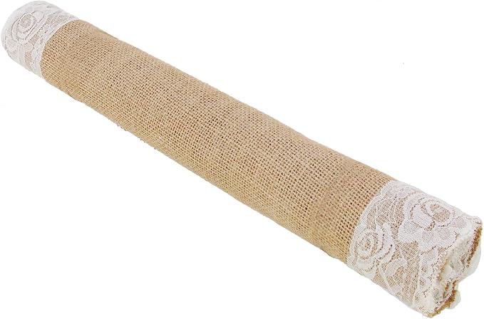 BambooMN Natural 15" x 88" Vintage Lace Burlap Table Runner for Rustic Wedding Bridal Shower Bachelorette Graduation Party Table Home Decor Decorations, 2 Pieces - Image 2