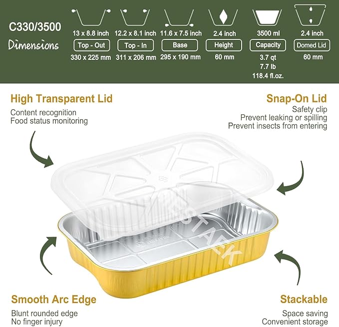 7.5 lb Foil Pans with Lids, 20 Pack, 13 x 8.8 Inch - Image 3