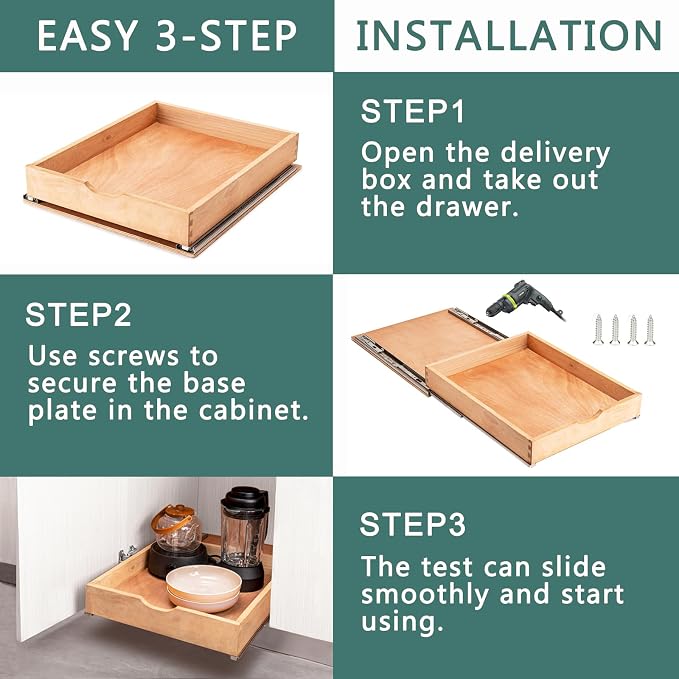 Fully Assembled Pull Out Cabinet Drawer, Wood Pull Out Cabinet Organizer, Soft Close Slide Out Pull Out Drawers for Kitchen Cabinets, Fast and Easy DIY Installation, 21”W x 21”D - Image 6
