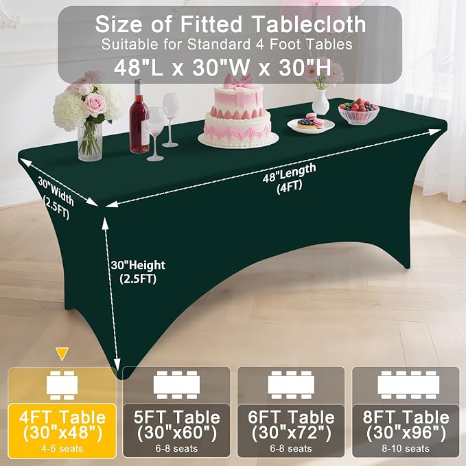 Smiry 2Pack Spandex Table Cloth 4FT, Elastic Fitted Hunter Green Tablecloth - Image 7