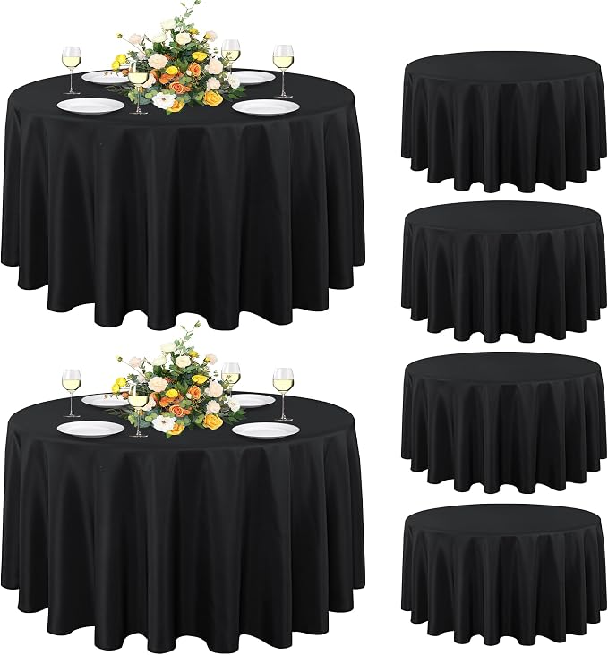 sancua Round Tablecloth 108 Inch Black, 6 Pack by sancua