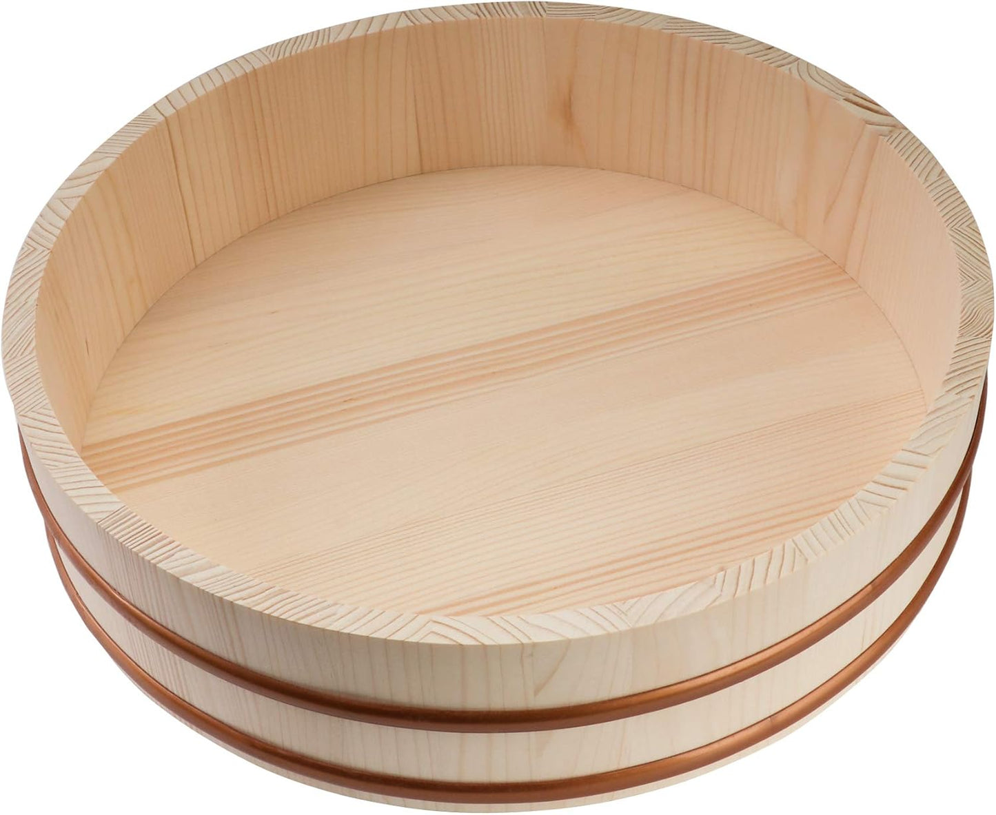 Kichgather Wooden Sushi Rice Bowl with Lid Hangiri Sushi Oke Sushi Rice Mixing Tub (11.8 ” with lid)