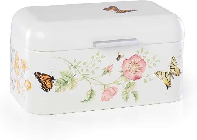 Lenox Butterfly Meadow Steel Bread Box | steel, wipe clean | floral design | countertop bread box for kitchen storage, gift for women, kitchen storage item by Lenox