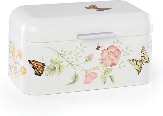 Lenox Butterfly Meadow Steel Bread Box | steel, wipe clean | floral design | countertop bread box for kitchen storage, gift for women, kitchen storage item by Lenox