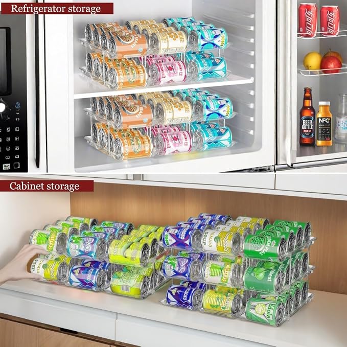 Can Organizer for Pantry, 3 Tier Stackable Rolling Can Storage Rack 2 Pack | Automatic Rolling, Modular Combination, Clear, Holds 72 Cans, Fits Cabinets, Pantry & Fridge, Easy Access, Space Saving - Image 5